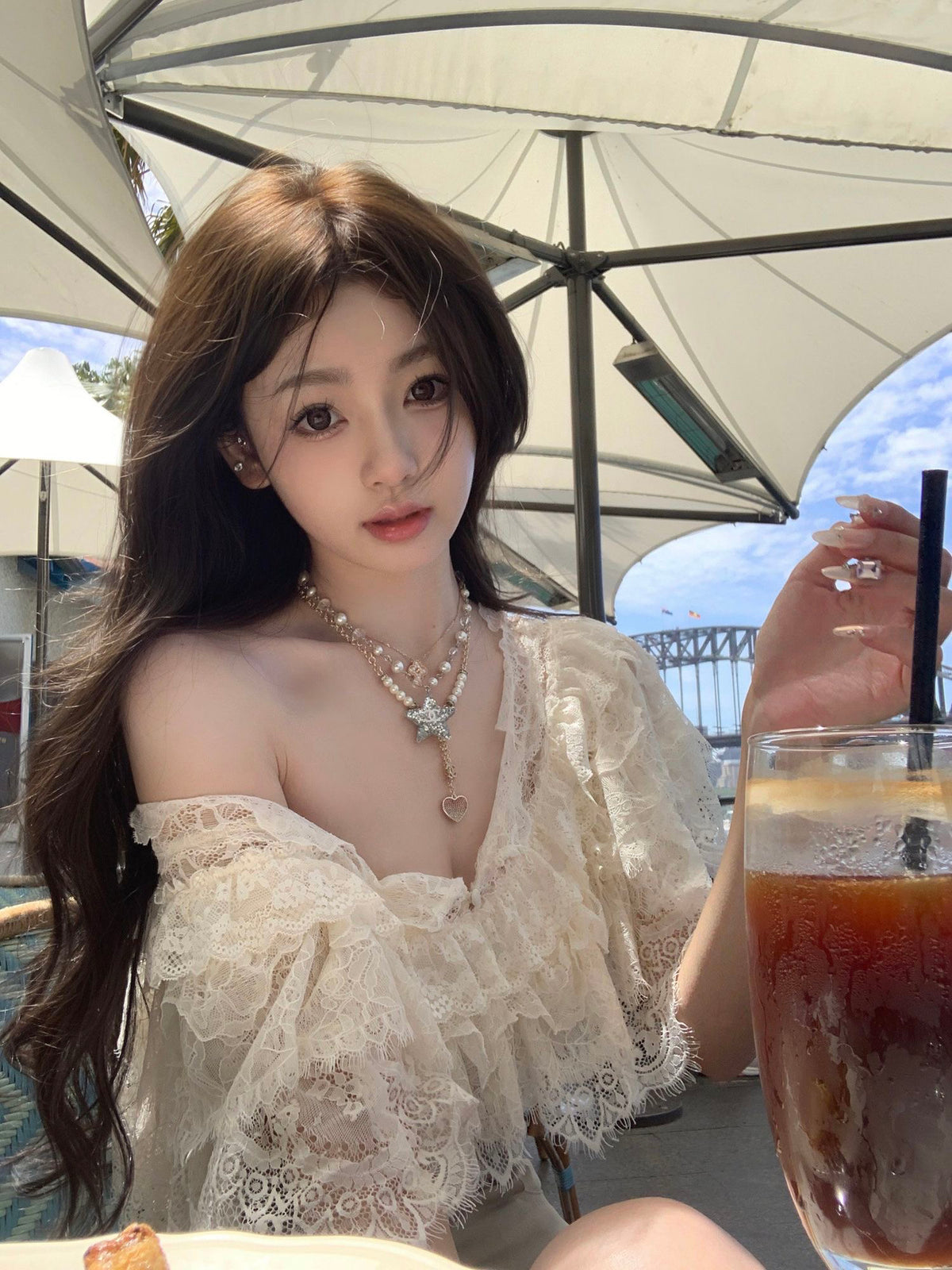 💕現貨秒出🍓溫柔一字肩蕾絲襯衫顯瘦上衣