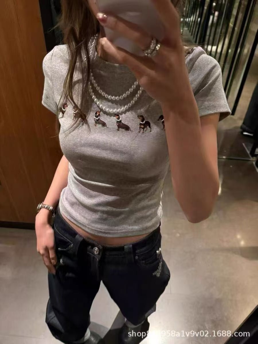 可愛臘腸小狗修身短袖上衣