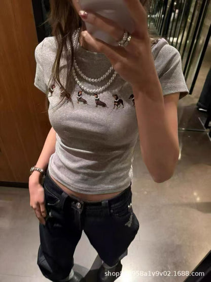 可愛臘腸小狗修身短袖上衣