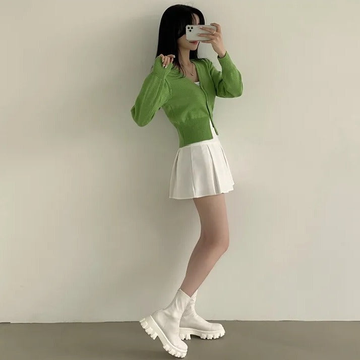 💕現貨秒出🍓chic韓版顯瘦高腰白色百褶裙