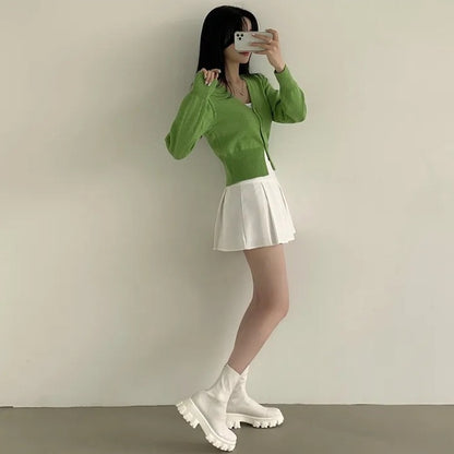 💕現貨秒出🍓chic韓版顯瘦高腰白色百褶裙