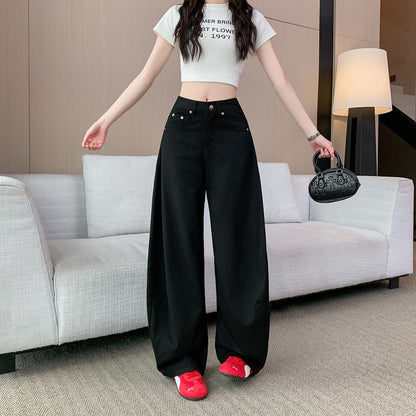 美式辣妹黑色垂感牛仔寬鬆長褲