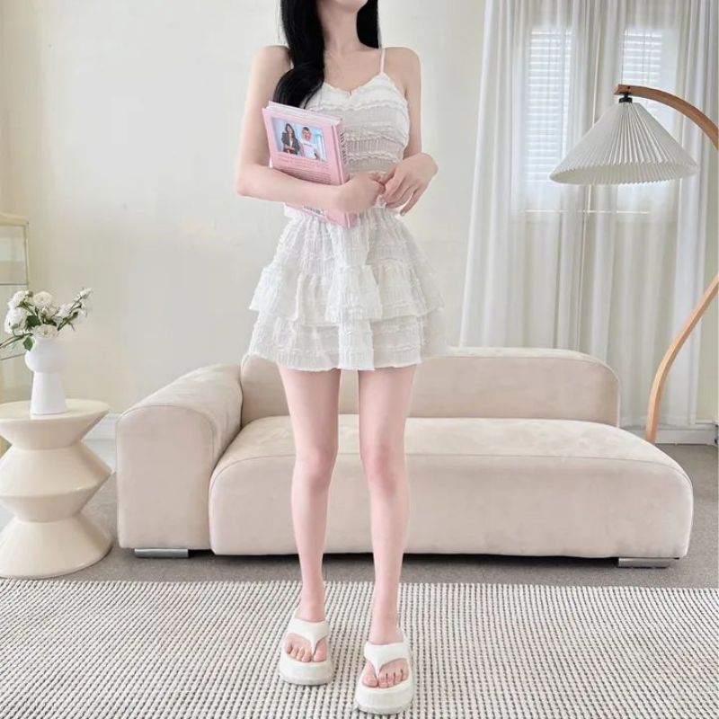韓系chic甜美吊帶背心&澎澎裙兩件套