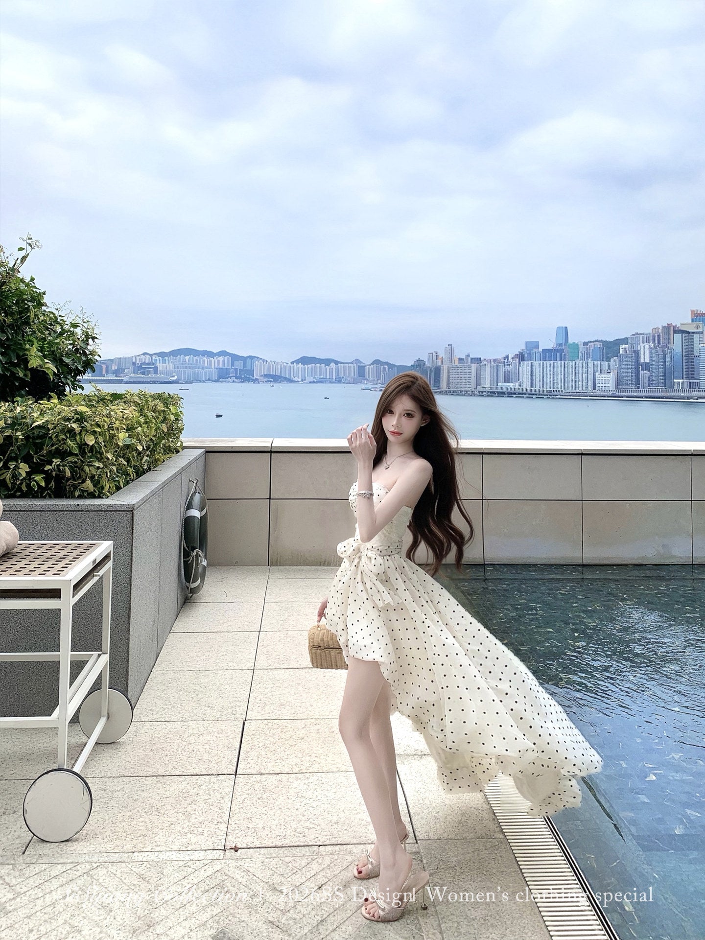 法式華麗小點點連身前短後長小禮服