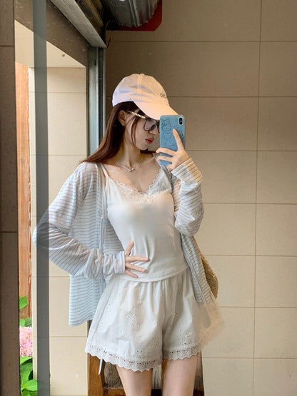 慵懶夏日V領綁帶開衫防曬外搭上衣