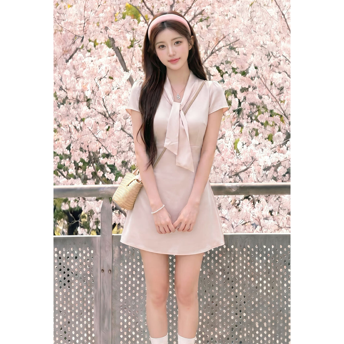 💕現貨秒出🍓韓系甜美粉色千金學院風連身裙