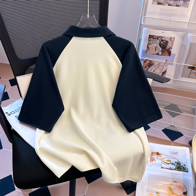 超可愛日常雙色拼接刺繡動物polo衫