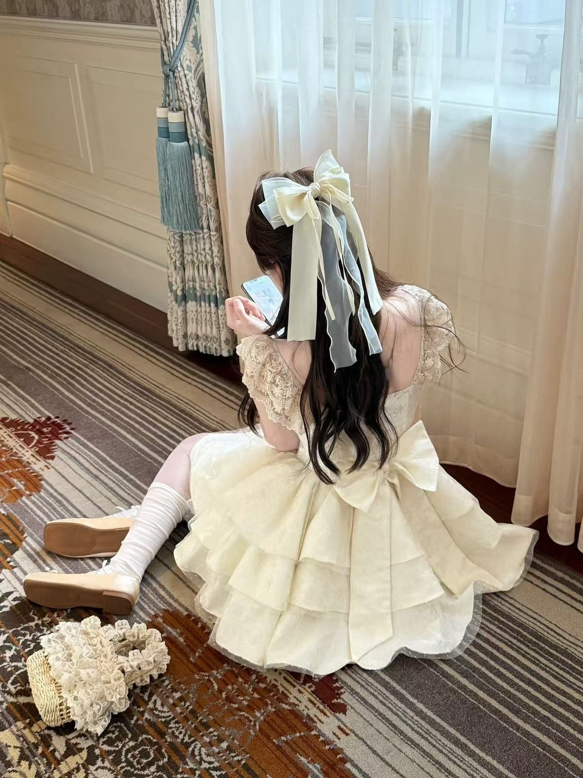 💕現貨秒出🍓溫柔蝴蝶結小飛袖公主澎澎裙