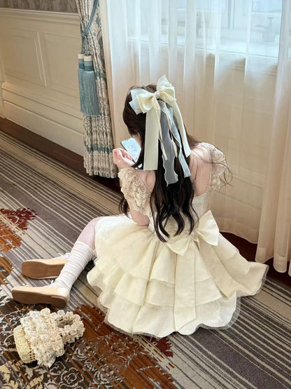 💕現貨秒出🍓溫柔蝴蝶結小飛袖公主澎澎裙