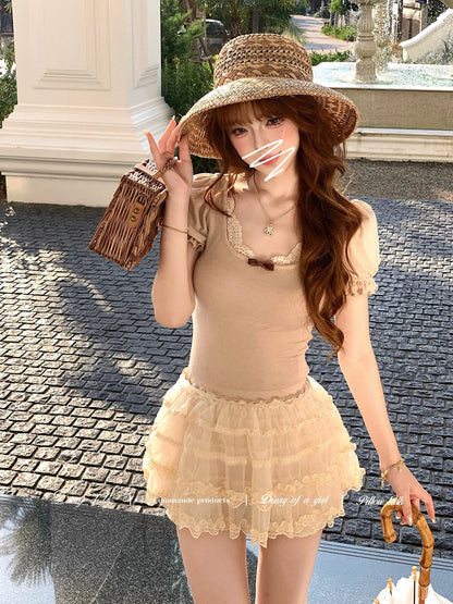 🤍溫柔甜美蕾絲邊修身上衣💓