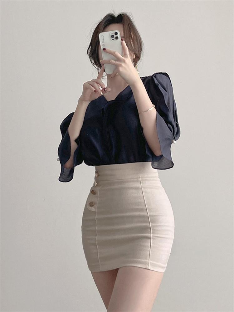 韓系氣質高腰修身包臀半身短裙