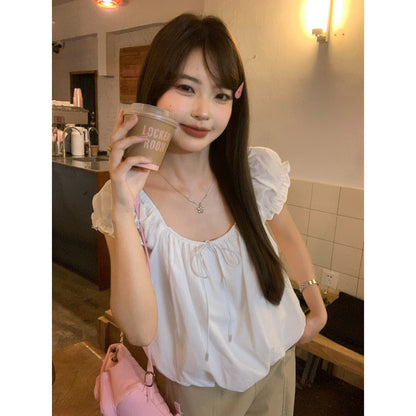 白月光泡泡袖甜美小個子短上衣