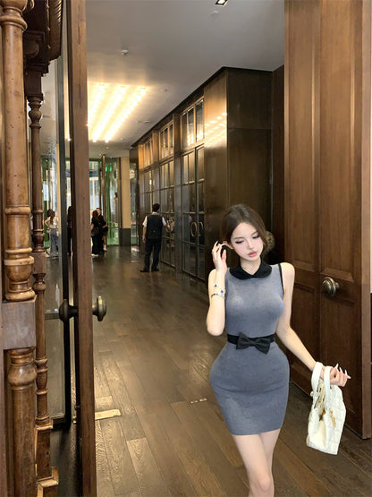 韓系POLO蝴蝶結小香風娃娃領連身裙