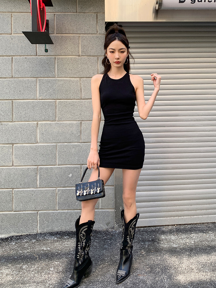 ins歐美掛脖露背連身裙