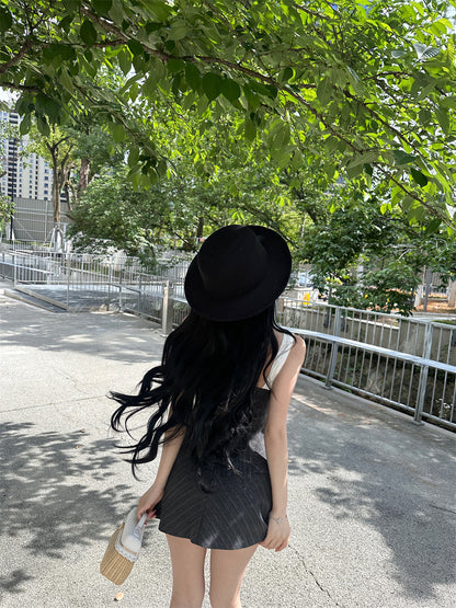 撞色條紋修身包臀兩件套