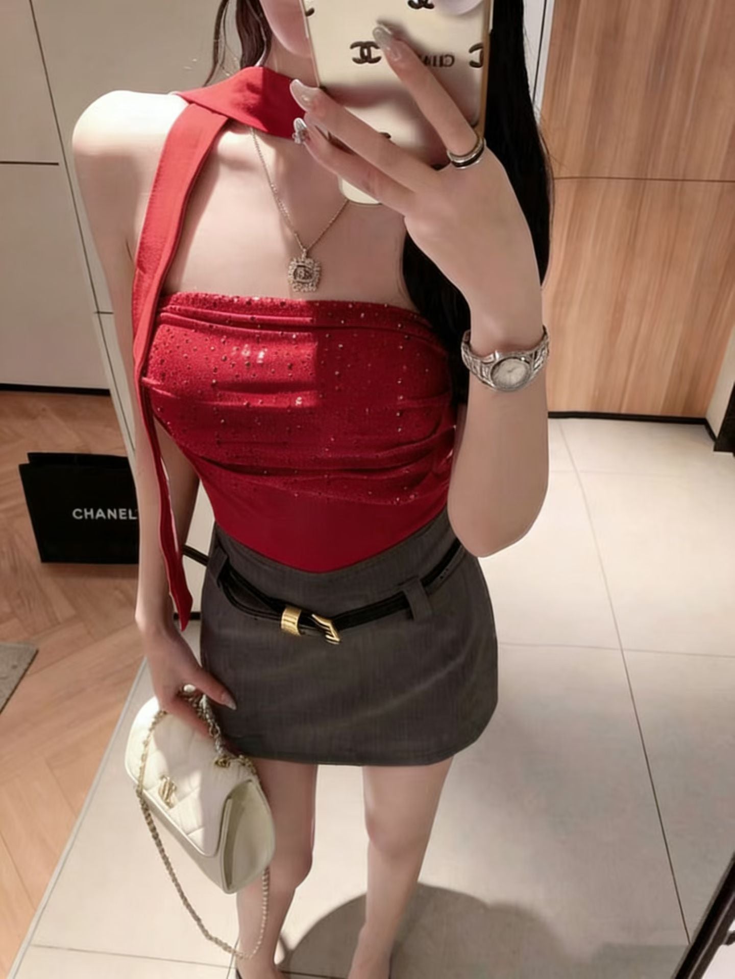 性感辣妹燙鑽抹胸上衣單品