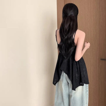 韓系chic扭結抹胸吊帶顯瘦裙擺上衣