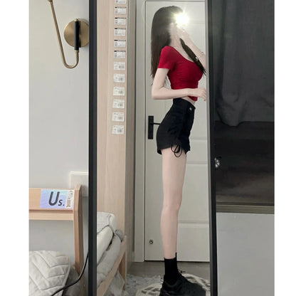紅色縮腰短版上衣💕