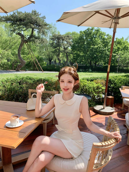 溫柔無袖娃娃領西裝料小洋裝