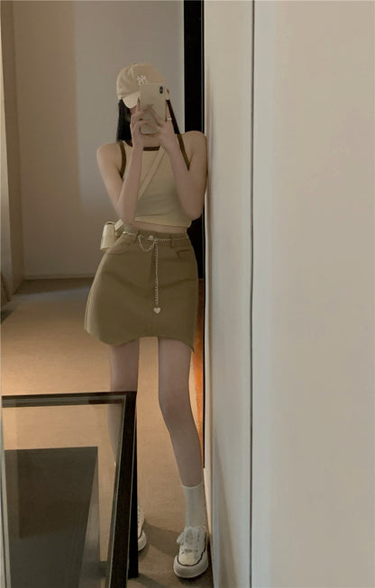 高腰不規則鍊子包臀短裙