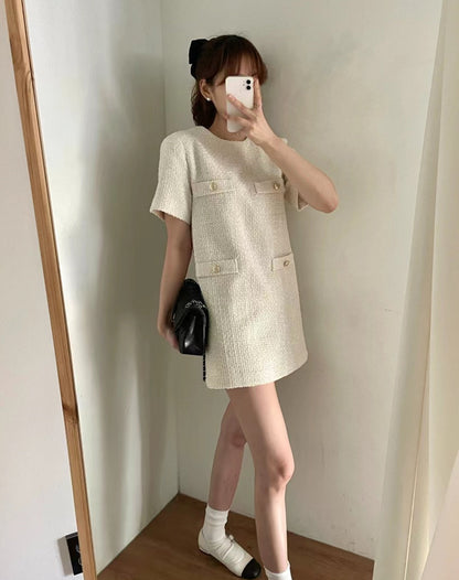 韓系四口袋小個子小香風連身裙