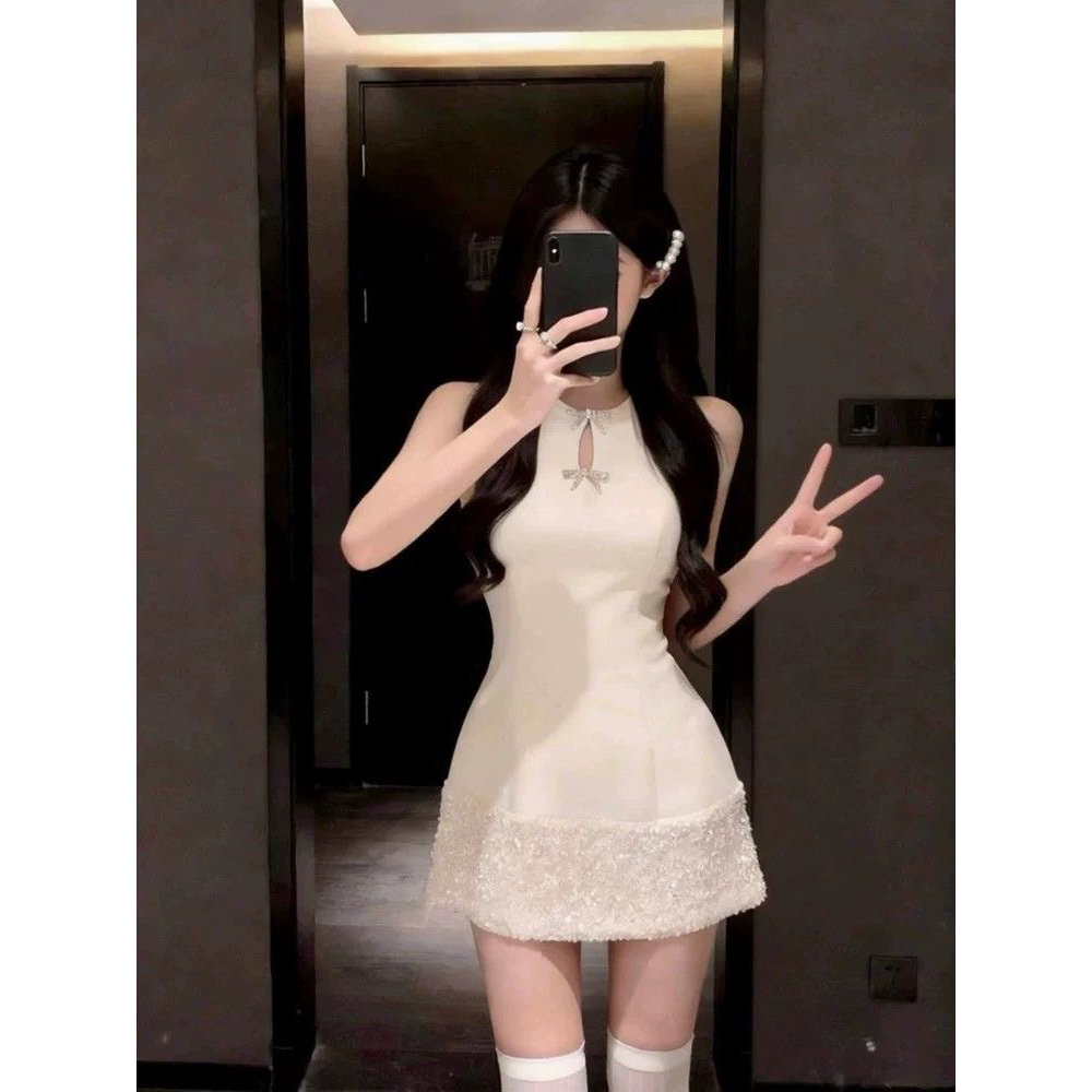 精緻名媛白色千金禮服短裙