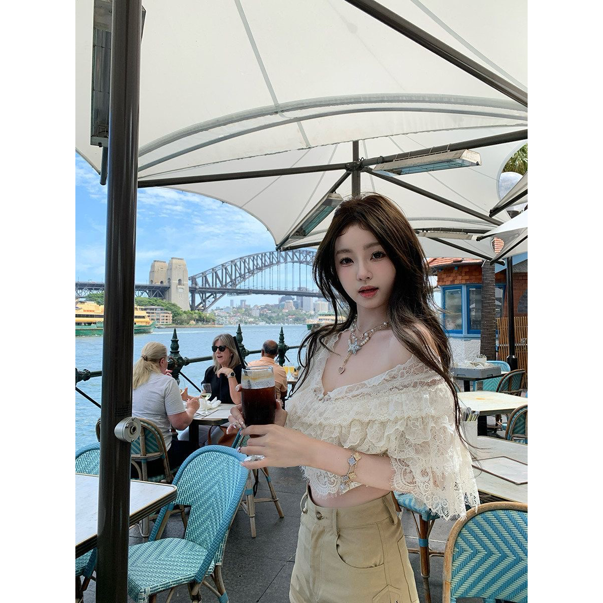 💕現貨秒出🍓溫柔一字肩蕾絲襯衫顯瘦上衣