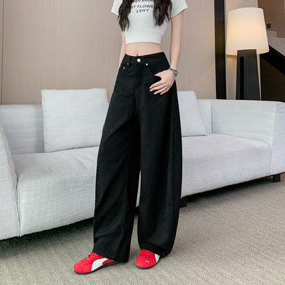 美式辣妹黑色垂感牛仔寬鬆長褲