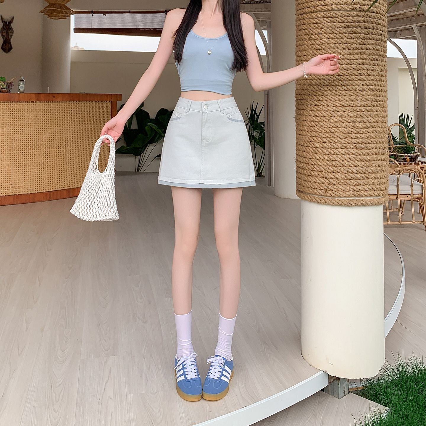 百搭復古高腰牛仔短裙單品