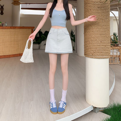百搭復古高腰牛仔短裙單品