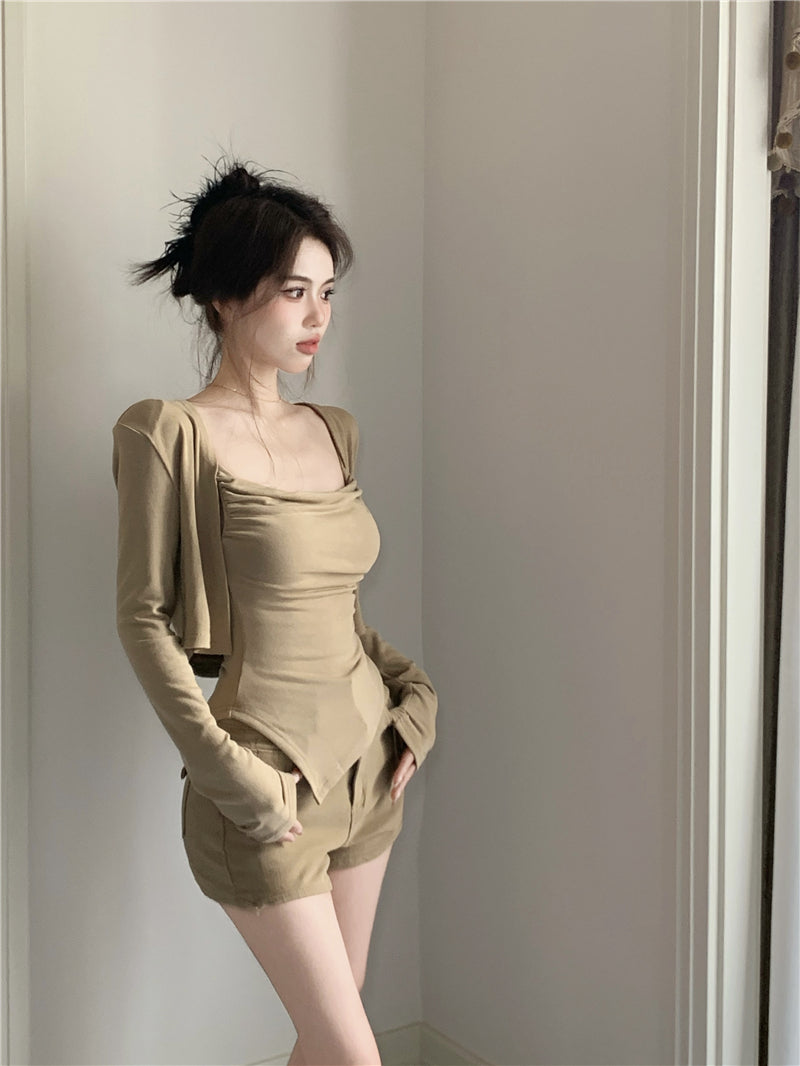 鹽系小姐姐開衫背心短褲三件套