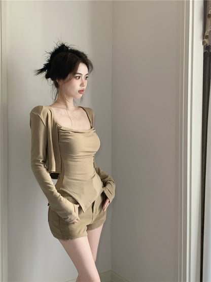 鹽系小姐姐開衫背心短褲三件套