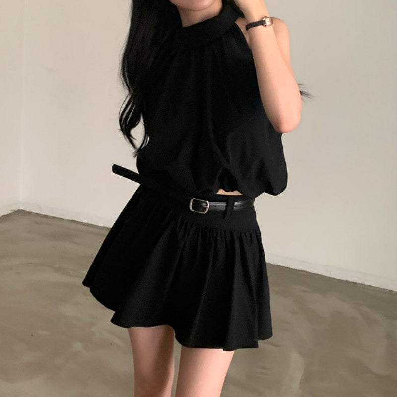 💕現貨秒出🍓韓系chic時尚背心高腰翻領兩件套