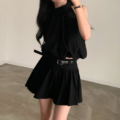 💕現貨秒出🍓韓系chic時尚背心高腰翻領兩件套