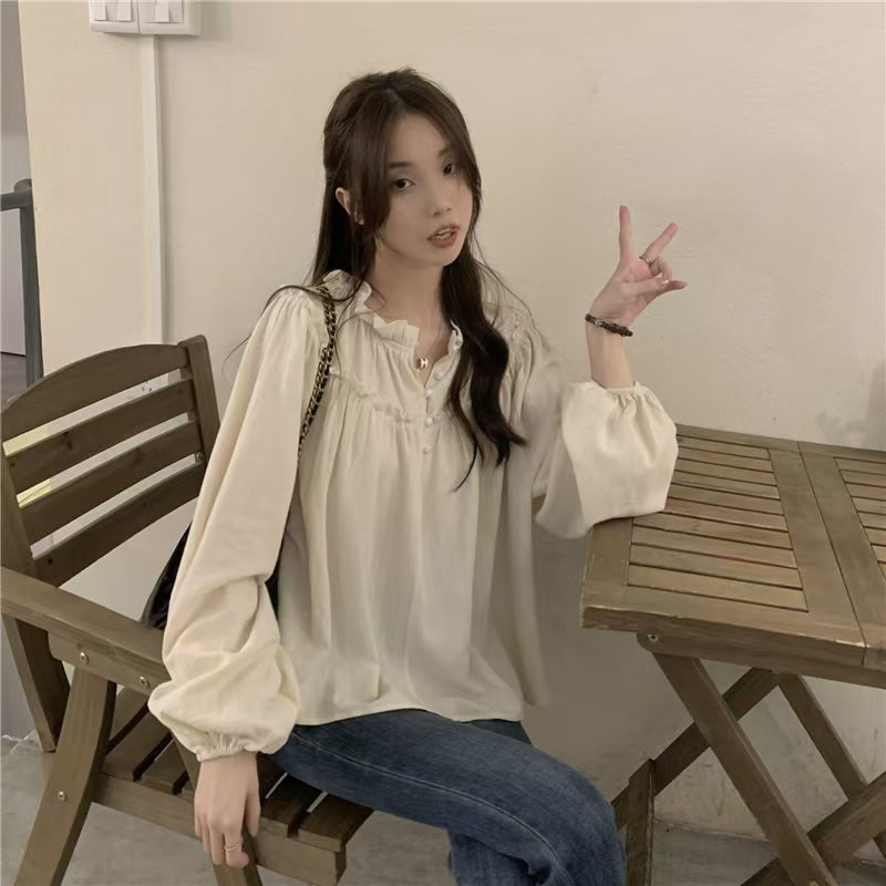 法式甜美泡泡袖襯衫單品