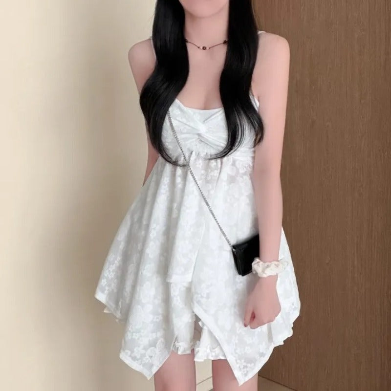 韓系chic扭結抹胸吊帶顯瘦裙擺上衣