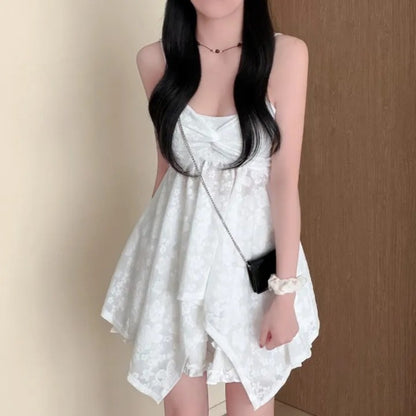 韓系chic扭結抹胸吊帶顯瘦裙擺上衣