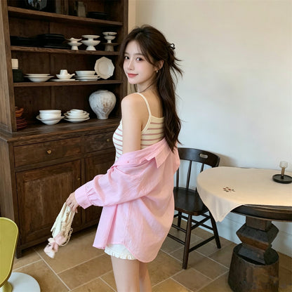 夏日可愛減齡條紋三件套