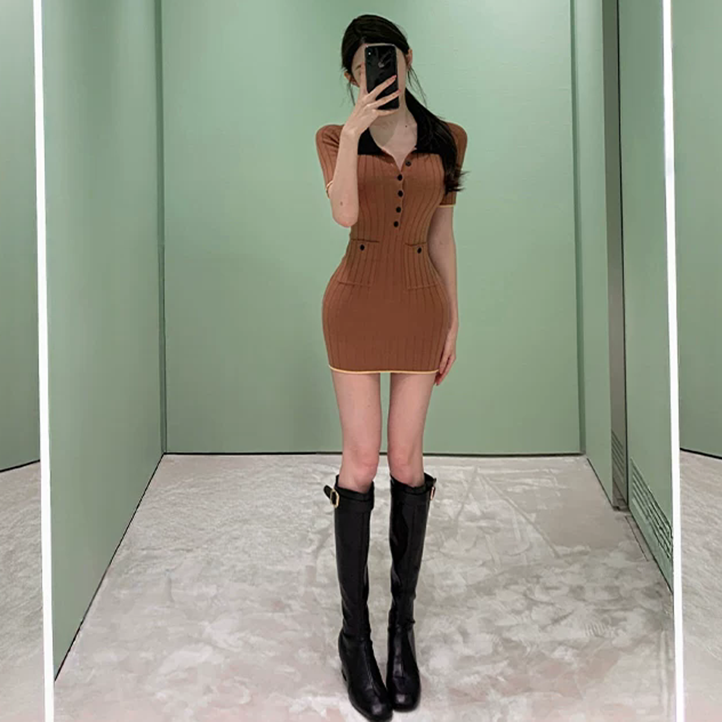 韓系美拉德小香風連衣裙
