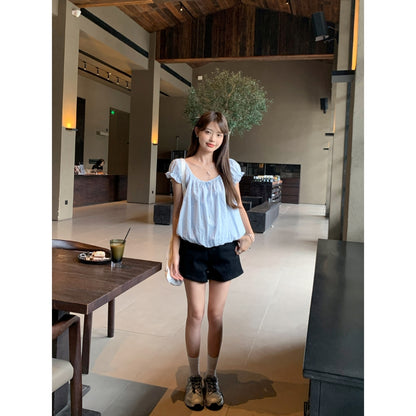 白月光泡泡袖甜美小個子短上衣