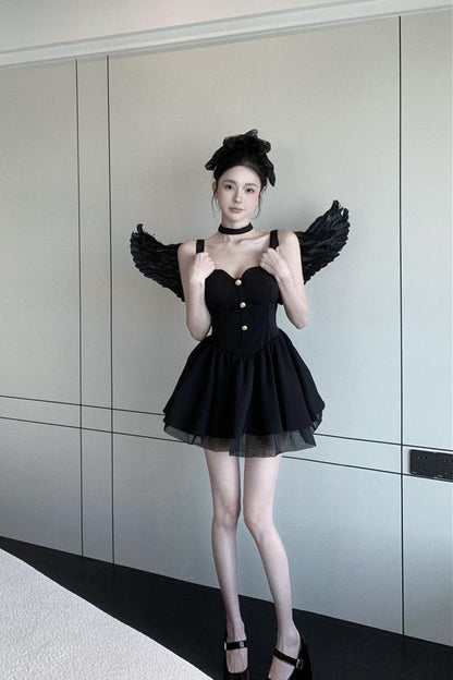 法式吊帶高腰芭蕾風澎澎公主裙