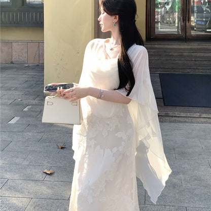 性感溫柔緹花吊帶連衣長裙