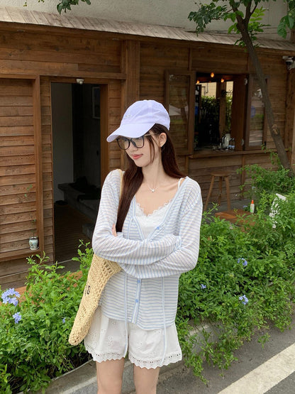慵懶夏日V領綁帶開衫防曬外搭上衣
