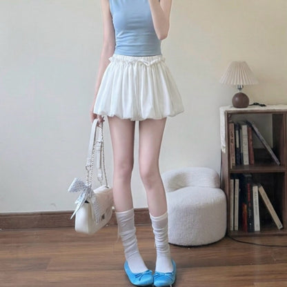 韓系chic醋酸光澤雲朵澎澎短裙