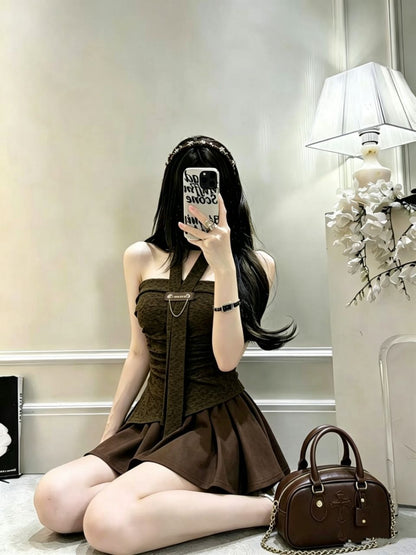 美拉德純欲掛脖帶墊抹胸背心單品