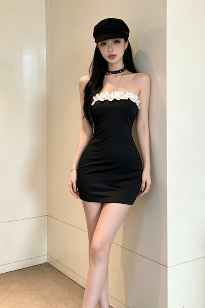 派對黑色抹胸超薄緊身包臀短裙
