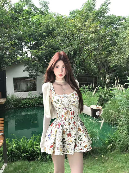 💕現貨秒出🍓純御法式吊帶碎花連衣裙