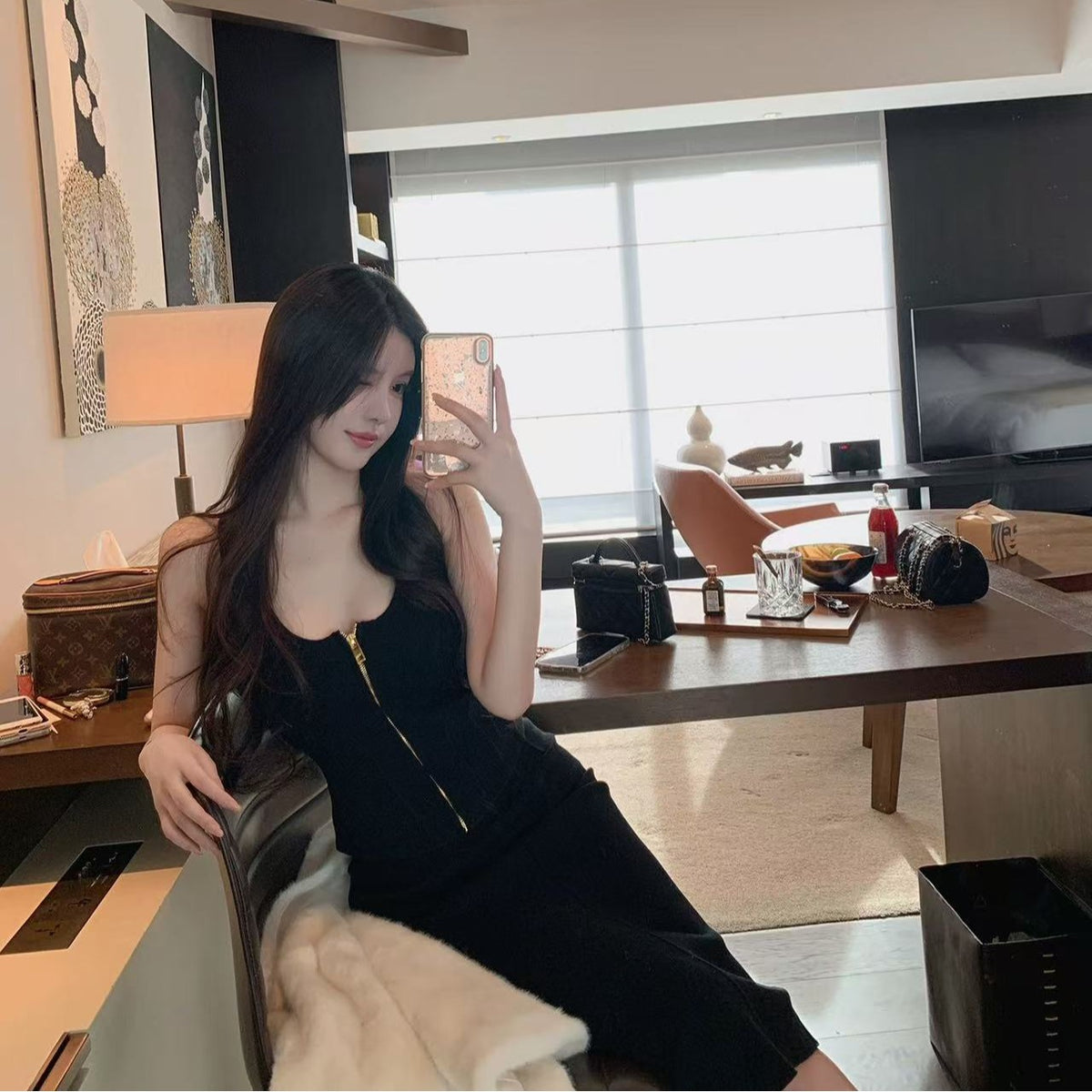 💕現貨秒出🍓軟香溫柔U領背心&半身裙兩件套