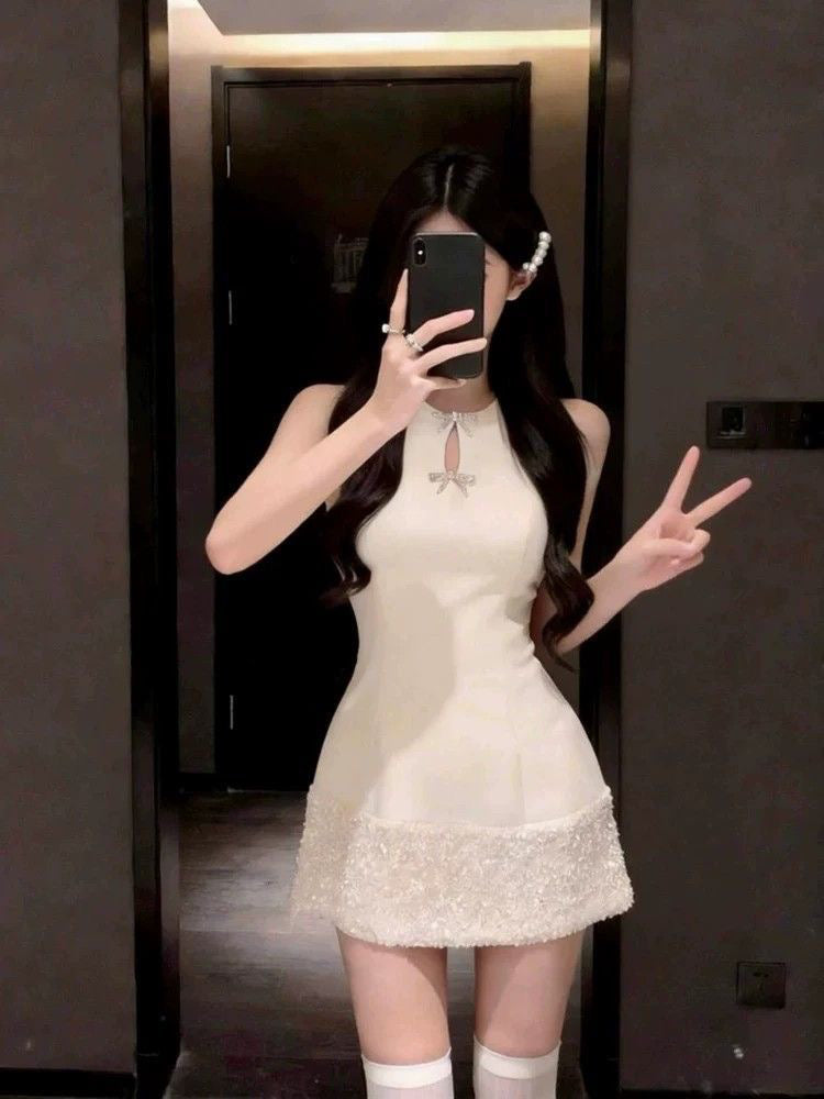 精緻名媛白色千金禮服短裙