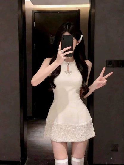 精緻名媛白色千金禮服短裙